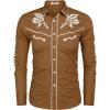 imageCOOFANDY Mens Western Cowboy Shirt Long Sleeve Embroidered Shirt Slim Fit Cotton Casual Button Down ShirtLight Brown