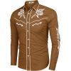 imageCOOFANDY Mens Western Cowboy Shirt Long Sleeve Embroidered Shirt Slim Fit Cotton Casual Button Down ShirtLight Brown