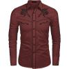 imageCOOFANDY Mens Western Cowboy Shirt Long Sleeve Embroidered Shirt Slim Fit Cotton Casual Button Down ShirtWine Red
