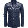imageCOOFANDY Mens Western Cowboy Shirts Long Sleeve Embroidered Shirt Slim Fit Casual Button Down ShirtsBlue