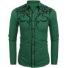 imageCOOFANDY Mens Western Cowboy Shirts Long Sleeve Embroidered Shirt Slim Fit Casual Button Down ShirtsDark Green