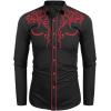 imageCOOFANDY Mens Western Cowboy Shirts Long Sleeve Embroidered Shirt Slim Fit Casual Button Down ShirtsRedblack