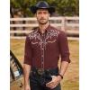 imageCOOFANDY Mens Western Cowboy Shirts Long Sleeve Embroidered Shirt Slim Fit Casual Button Down ShirtsWine Red