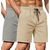 imageCOOFANDY Mens 2 Pack Gym Workout Shorts 7 Inch Lightweight Athletic Shorts Quick Dry Running Shorts with PocketsLight KhakiLight Grey