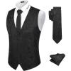 imageCOOFANDY Mens Christmas Vest Tie Set 3PC Paisley Jacquard Waistcoat and Necktie Pocket Square for Holiday Party WeddingBlack
