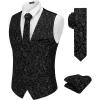 imageCOOFANDY Mens Christmas Vest Tie Set 3PC Paisley Jacquard Waistcoat and Necktie Pocket Square for Holiday Party WeddingBlack Filigree