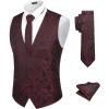 imageCOOFANDY Mens Christmas Vest Tie Set 3PC Paisley Jacquard Waistcoat and Necktie Pocket Square for Holiday Party WeddingWine Red