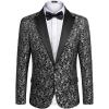 imageCOOFANDY Mens Floral Tuxedo One Button Luxury Shiny Blazer Dinner Party Prom Wedding Suit Jacket1  Grey
