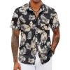 imageCOOFANDY Mens Hawaiian Shirts Short Sleeve Tropical Button Down Shirts Floral Summer Beach ShirtBlack  Khaki Leaves