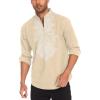 imageCOOFANDY Mens Henley Shirt Vyshyvanka Long Sleeve African Print Shirts Casual Zip Up Cotton Linen Beach Hippie ShirtBeige