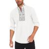 imageCOOFANDY Mens Henley Shirt Vyshyvanka Long Sleeve African Print Shirts Casual Zip Up Cotton Linen Beach Hippie ShirtLeaves Print