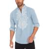 imageCOOFANDY Mens Henley Shirt Vyshyvanka Long Sleeve African Print Shirts Casual Zip Up Cotton Linen Beach Hippie ShirtLight Blue