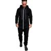 imageCOOFANDY Mens Jumpsuit Onesie Rompers Drawtsring Hooded Full Zip One Piece Tracksuit with PocketsSolid Black