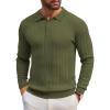 imageCOOFANDY Mens Knit Polo Shirts Long Sleeve Casual Button Down Ribbed Polo Shirt Fashion Golf ShirtsArmy Green