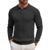 imageCOOFANDY Mens Knit Polo Shirts Long Sleeve Casual Button Down Ribbed Polo Shirt Fashion Golf ShirtsBlack