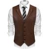 imageCOOFANDY Mens Leather Suit Vest Casual Western Vest Jacket Lightweight VNeck Dress WaistcoatsDark Brown