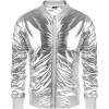 imageCOOFANDY Mens Metallic Jacket 70s Disco Party Varsity Jacket Zipup Baseball Bomber02silver