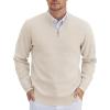 imageCOOFANDY Mens Quarter Zip Pullover Slim Fit Lightweight Knit Pullover Sweaters Casual Polo SweaterCream