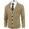 imageCOOFANDY Mens Shawl Collar Cardigan Sweater Slim Fit Cable Knit Button up Sweater with PocketsDark Khaki