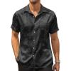imageCOOFANDY Mens Silk Button Down Short Sleeve Shirt Satin Dress Shirts Summer Beach Wedding Shirt01 Black