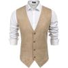 imageCOOFANDY Mens Suede Leather Vest Cowboy Western Waistcoat Casual Slim Fit Suit VestBeige