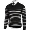 imageCOOFANDY Mens V Neck Dress Sweater Knit Long Sleeve Slim Fit Sweaters Fashion Pullover SweaterBalck White Stripe