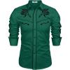 imageCOOFANDY Mens Western Cowboy Shirt Long Sleeve Embroidered Shirt Slim Fit Cotton Casual Button Down ShirtGreen