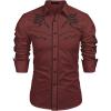 imageCOOFANDY Mens Western Cowboy Shirt Long Sleeve Embroidered Shirt Slim Fit Cotton Casual Button Down ShirtWine Red