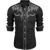 imageCOOFANDY Mens Western Cowboy Shirts Long Sleeve Embroidered Shirt Slim Fit Casual Button Down ShirtsBlack