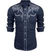 imageCOOFANDY Mens Western Cowboy Shirts Long Sleeve Embroidered Shirt Slim Fit Casual Button Down ShirtsBlue