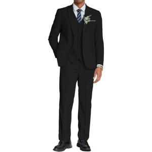 imageCOOFANDY Mens 3 Piece Linen Suits Casual Lightweight Blazer Jackets Vest Pants Set for Wedding Business PromBlack