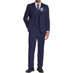 imageCOOFANDY Mens 3 Piece Linen Suits Casual Lightweight Blazer Jackets Vest Pants Set for Wedding Business PromDark Blue