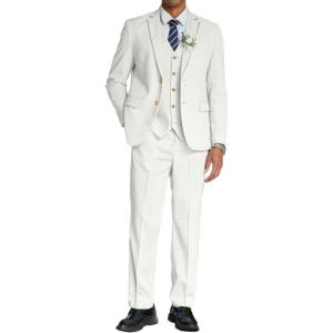 imageCOOFANDY Mens 3 Piece Linen Suits Casual Lightweight Blazer Jackets Vest Pants Set for Wedding Business PromWhite