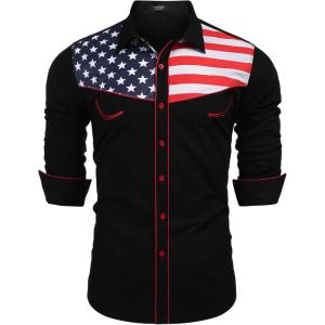imageCOOFANDY Mens Casual American Flag Button Down Shirts Slim Fit Long Sleeve ShirtBlack
