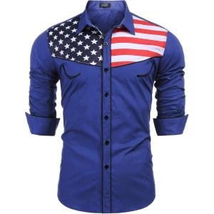 imageCOOFANDY Mens Casual American Flag Button Down Shirts Slim Fit Long Sleeve ShirtBlue