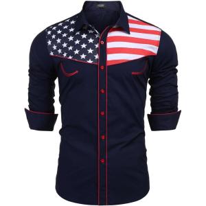 imageCOOFANDY Mens Casual American Flag Button Down Shirts Slim Fit Long Sleeve ShirtNavy Blue