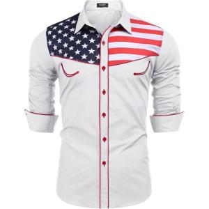 imageCOOFANDY Mens Casual American Flag Button Down Shirts Slim Fit Long Sleeve ShirtWhite