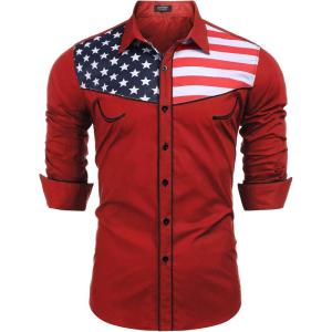 imageCOOFANDY Mens Casual American Flag Button Down Shirts Slim Fit Long Sleeve ShirtWhite Flag Red