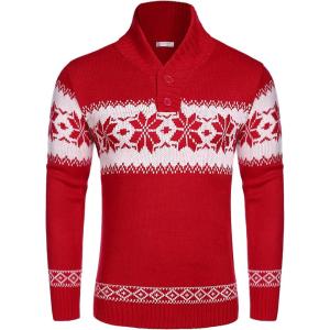 imageCOOFANDY Mens Christmas Sweater Ugly Knitted Xmas Sweaters Casual Snowflake Pullover KnitwearAred