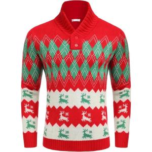 imageCOOFANDY Mens Christmas Sweater Ugly Knitted Xmas Sweaters Casual Snowflake Pullover KnitwearBchristmas Red