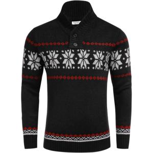 imageCOOFANDY Mens Christmas Sweater Ugly Knitted Xmas Sweaters Casual Snowflake Pullover KnitwearBlack