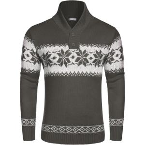 imageCOOFANDY Mens Christmas Sweater Ugly Knitted Xmas Sweaters Casual Snowflake Pullover KnitwearDark Grey