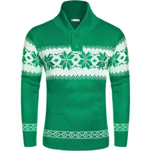 imageCOOFANDY Mens Christmas Sweater Ugly Knitted Xmas Sweaters Casual Snowflake Pullover KnitwearGreen