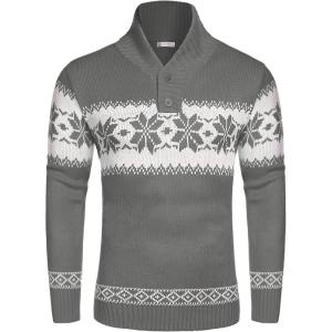 imageCOOFANDY Mens Christmas Sweater Ugly Knitted Xmas Sweaters Casual Snowflake Pullover KnitwearMid Grey Textile