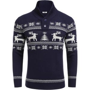 imageCOOFANDY Mens Christmas Sweater Ugly Knitted Xmas Sweaters Casual Snowflake Pullover KnitwearNavy Dear