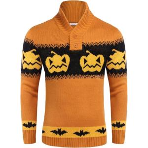 imageCOOFANDY Mens Christmas Sweater Ugly Knitted Xmas Sweaters Casual Snowflake Pullover KnitwearPumpkin