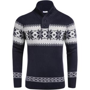 imageCOOFANDY Mens Christmas Sweater Ugly Knitted Xmas Sweaters Casual Snowflake Pullover KnitwearSnorkel Blue