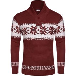 imageCOOFANDY Mens Christmas Sweater Ugly Knitted Xmas Sweaters Casual Snowflake Pullover KnitwearWine Red