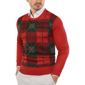 imageCOOFANDY Mens Crew Neck Sweater Slim Fit Lightweight Sweatshirts Knitted Pullover for Casual Or Dressy WearChristmas RedGreen