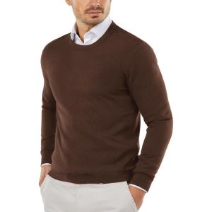 imageCOOFANDY Mens Crew Neck Sweater Slim Fit Lightweight Sweatshirts Knitted Pullover for Casual Or Dressy WearCoffee